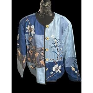 Alex Kim Floral Embroidered Jacket‎ Size XL Blue Multicolored With Buttons